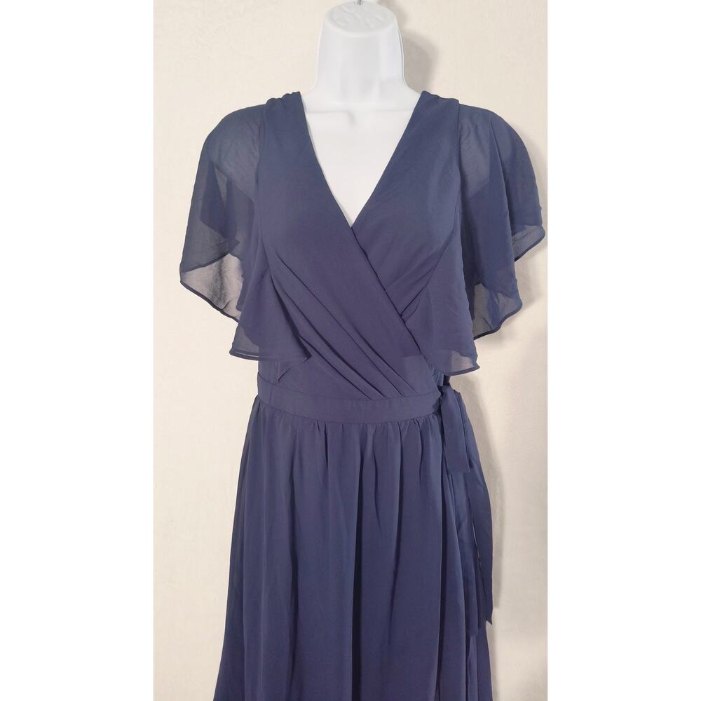 Lulus Convincing Grace Navy Blue Flutter Sleeve Wrap Maxi Dress Women's L - Picture 10 of 14